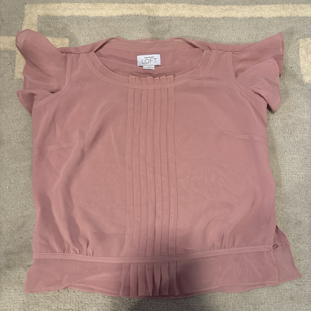 LOFT Mauve Pleated Blouse